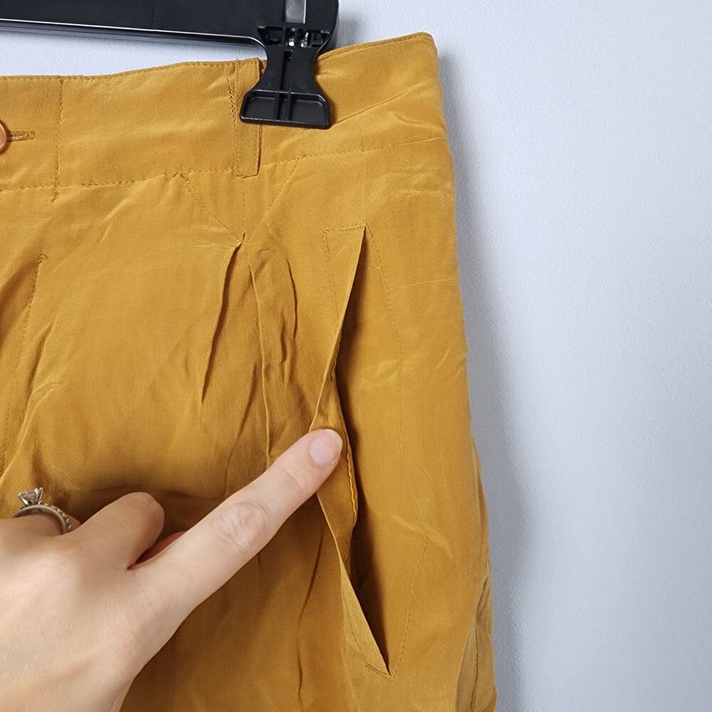 Vintage Avati 100% Pure Silk Mustard Yellow Bermuda Shorts | Women's Medium - Picture 3 of 11